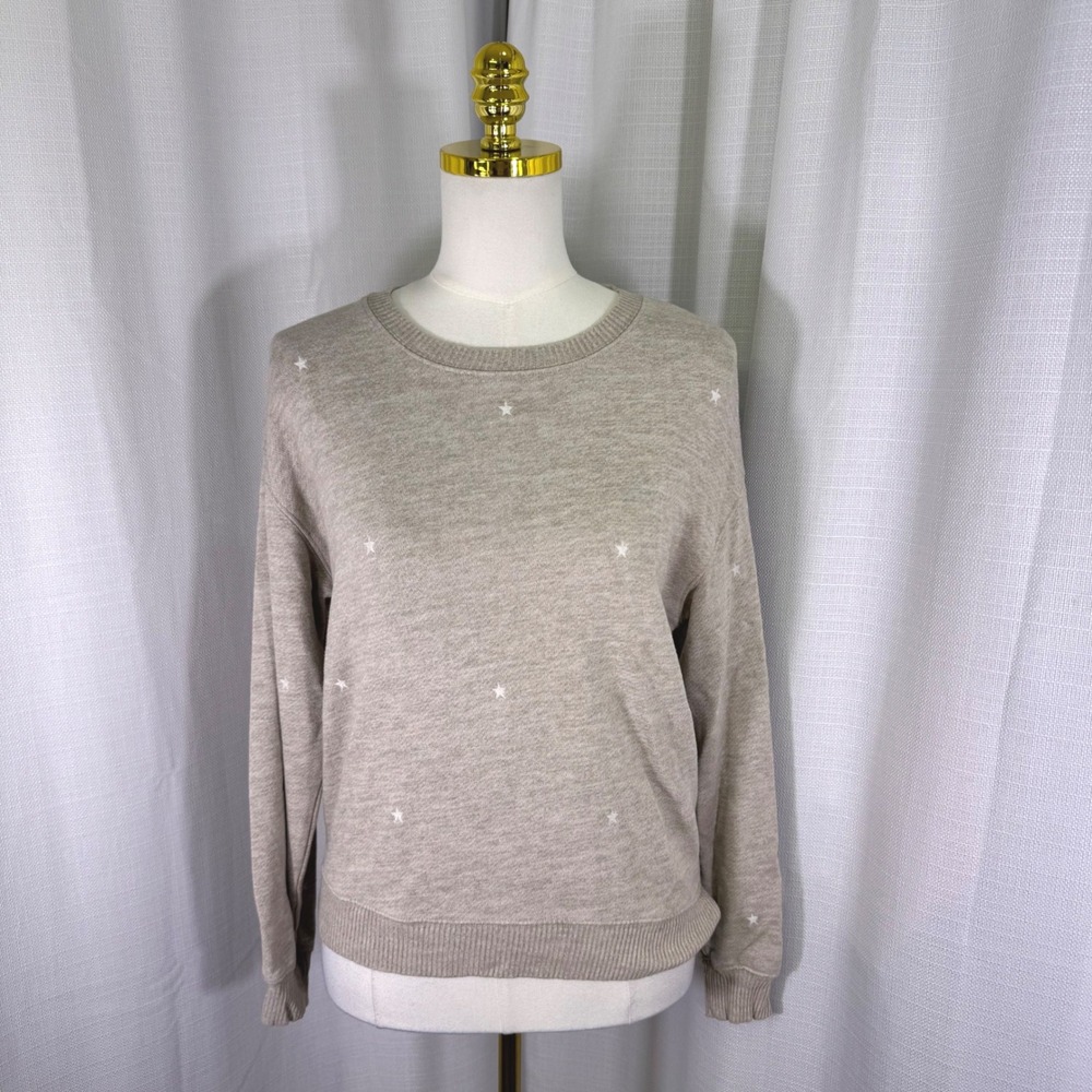 Rails Ramona Sweatshirt Women Medium Heather Brown Embroidered Stars Cottagecore